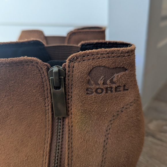Sorel Suede Ankle Wedge Booties Tan Brown 8.5  Women's Zip - Picture 3 of 7